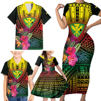 Hawaii Kanaka Maoli Flag Day Family Matching Short Sleeve Bodycon Dress and Hawaiian Shirt Tropical Flowers LT01 - Polynesian Pride
