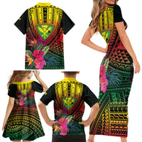 Hawaii Kanaka Maoli Flag Day Family Matching Short Sleeve Bodycon Dress and Hawaiian Shirt Tropical Flowers LT01 - Polynesian Pride