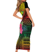 Hawaii Kanaka Maoli Flag Day Family Matching Short Sleeve Bodycon Dress and Hawaiian Shirt Tropical Flowers LT01 - Polynesian Pride