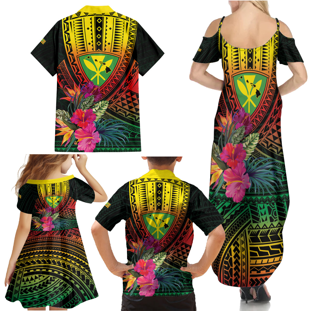 Hawaii Kanaka Maoli Flag Day Family Matching Summer Maxi Dress and Hawaiian Shirt Tropical Flowers LT01 - Polynesian Pride