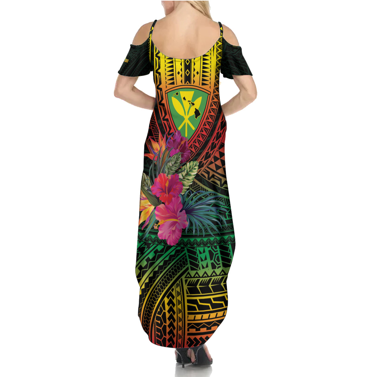 Hawaii Kanaka Maoli Flag Day Family Matching Summer Maxi Dress and Hawaiian Shirt Tropical Flowers LT01 - Polynesian Pride