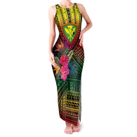 Hawaii Kanaka Maoli Flag Day Family Matching Tank Maxi Dress and Hawaiian Shirt Tropical Flowers LT01 Mom's Dress Black - Polynesian Pride