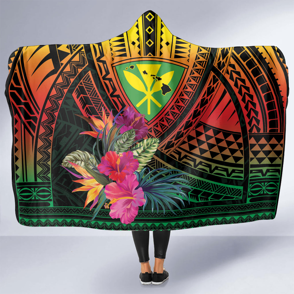 Hawaii Kanaka Maoli Flag Day Hooded Blanket Tropical Flowers LT01 - Polynesian Pride