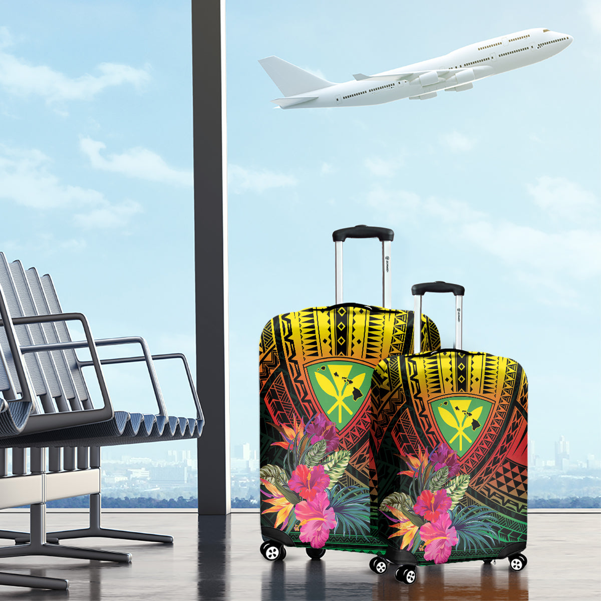 Hawaii Kanaka Maoli Flag Day Luggage Cover Tropical Flowers