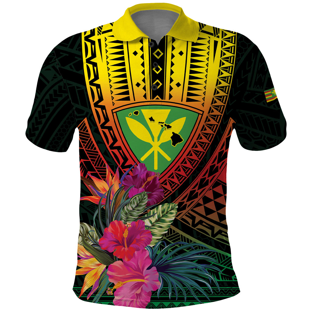 Hawaii Kanaka Maoli Flag Day Polo Shirt Tropical Flowers