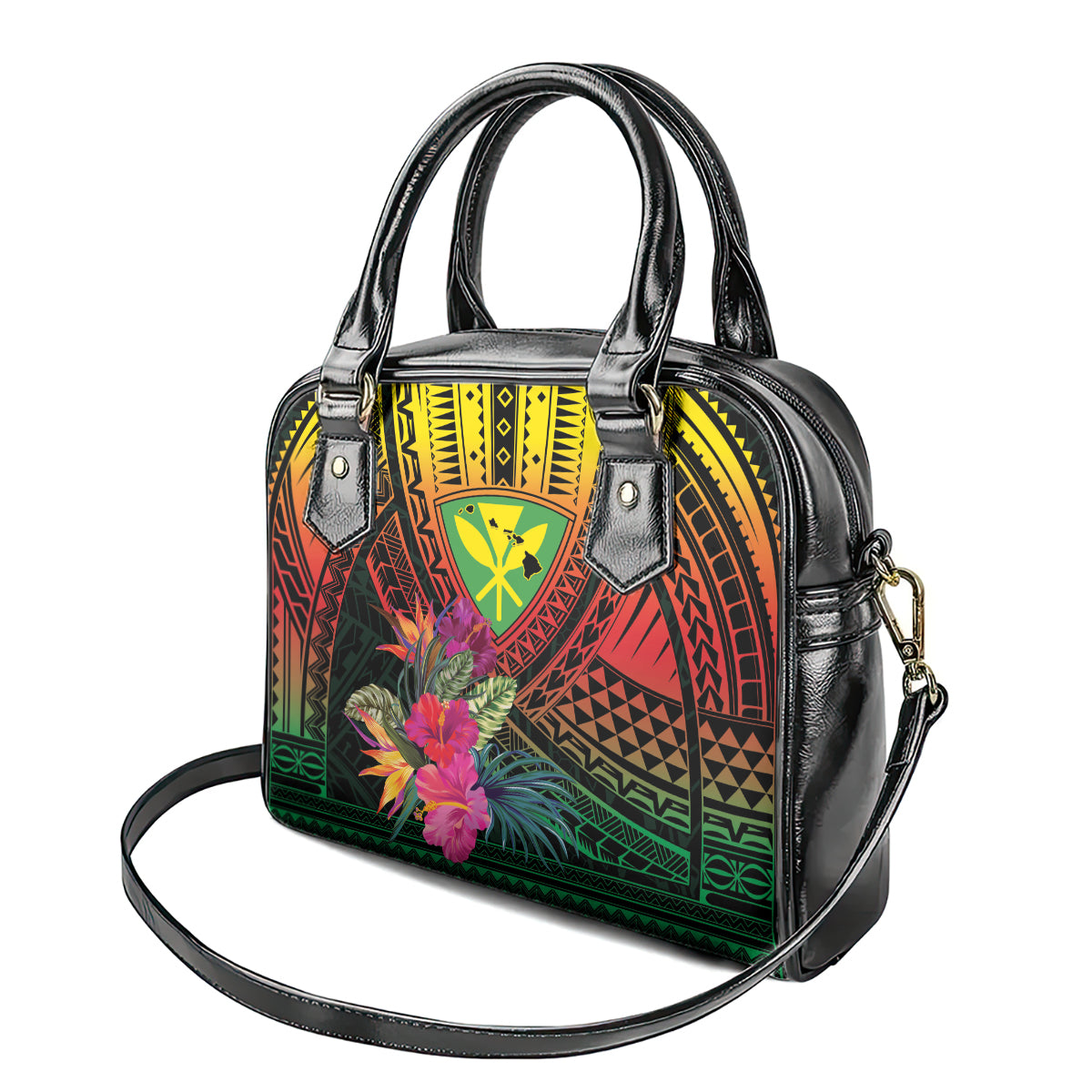 Hawaii Kanaka Maoli Flag Day Shoulder Handbag Tropical Flowers