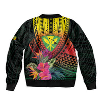 Hawaii Kanaka Maoli Flag Day Sleeve Zip Bomber Jacket Tropical Flowers