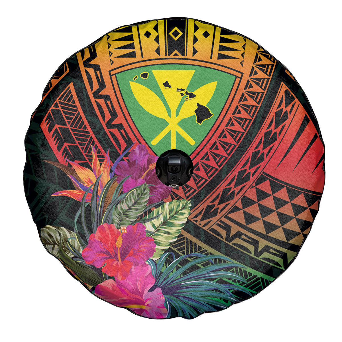Hawaii Kanaka Maoli Flag Day Spare Tire Cover Tropical Flowers