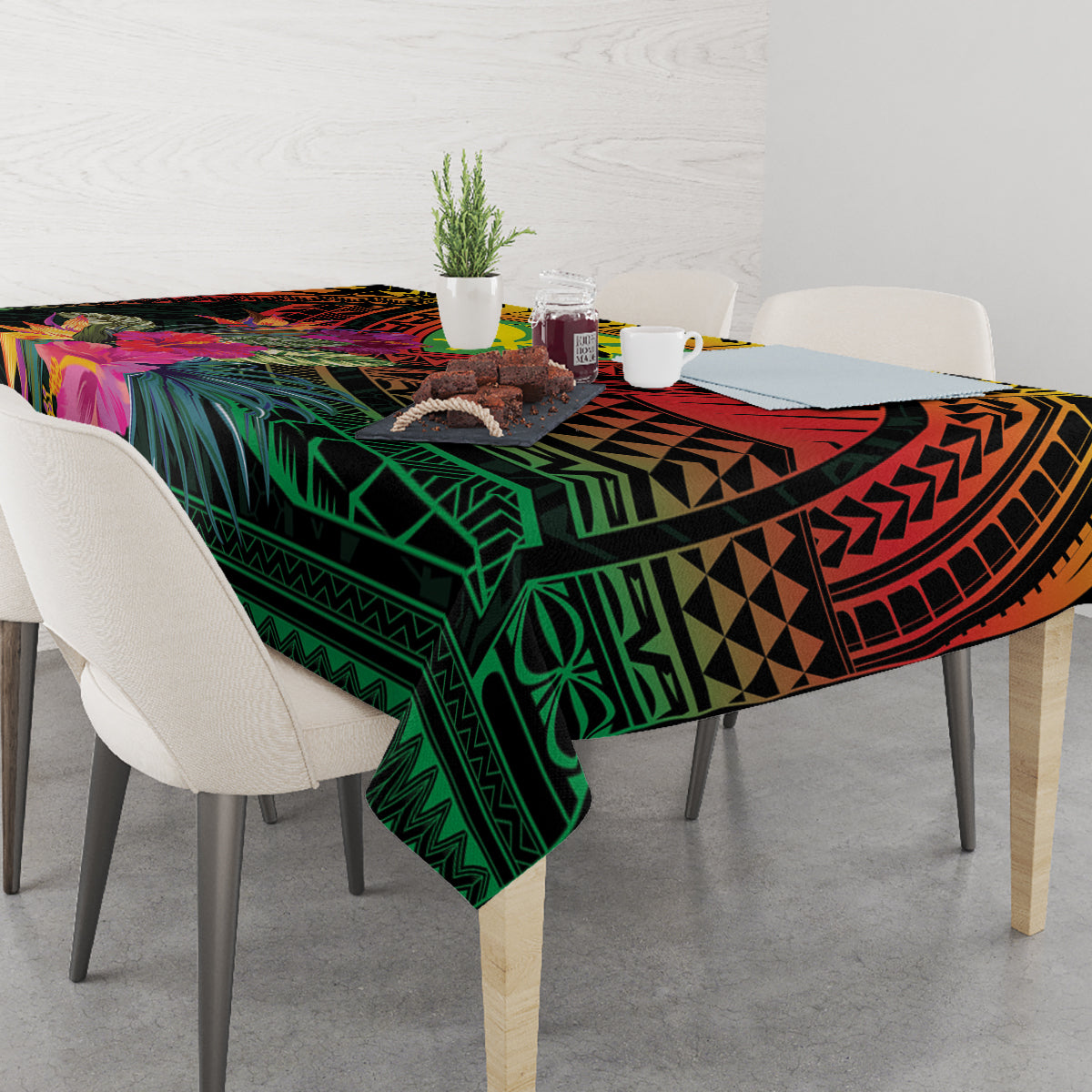 Hawaii Kanaka Maoli Flag Day Tablecloth Tropical Flowers