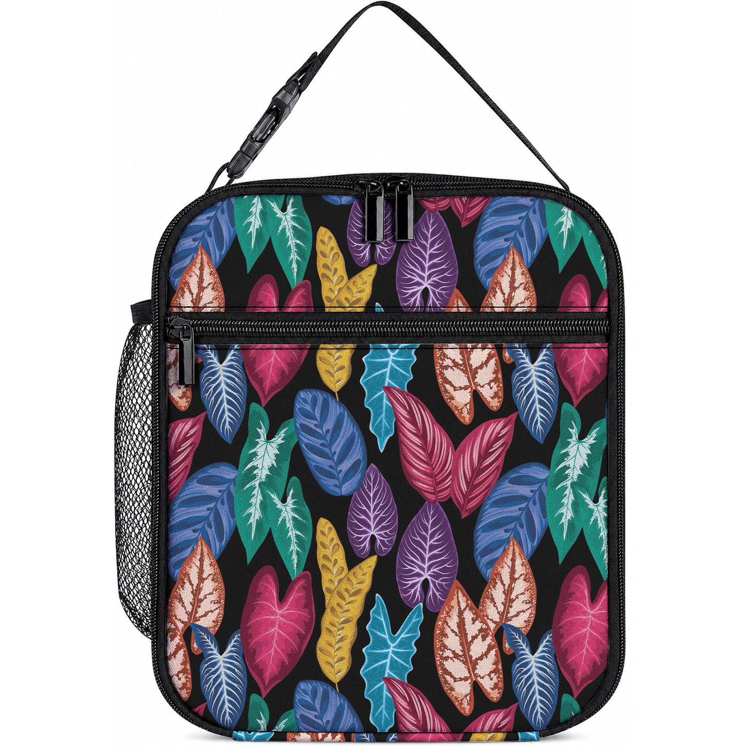 Hawaii Colorful Tropical Leaves Lunch Bag LT01 10.2 × 8.3 × 4.3 inch Black - Polynesian Pride