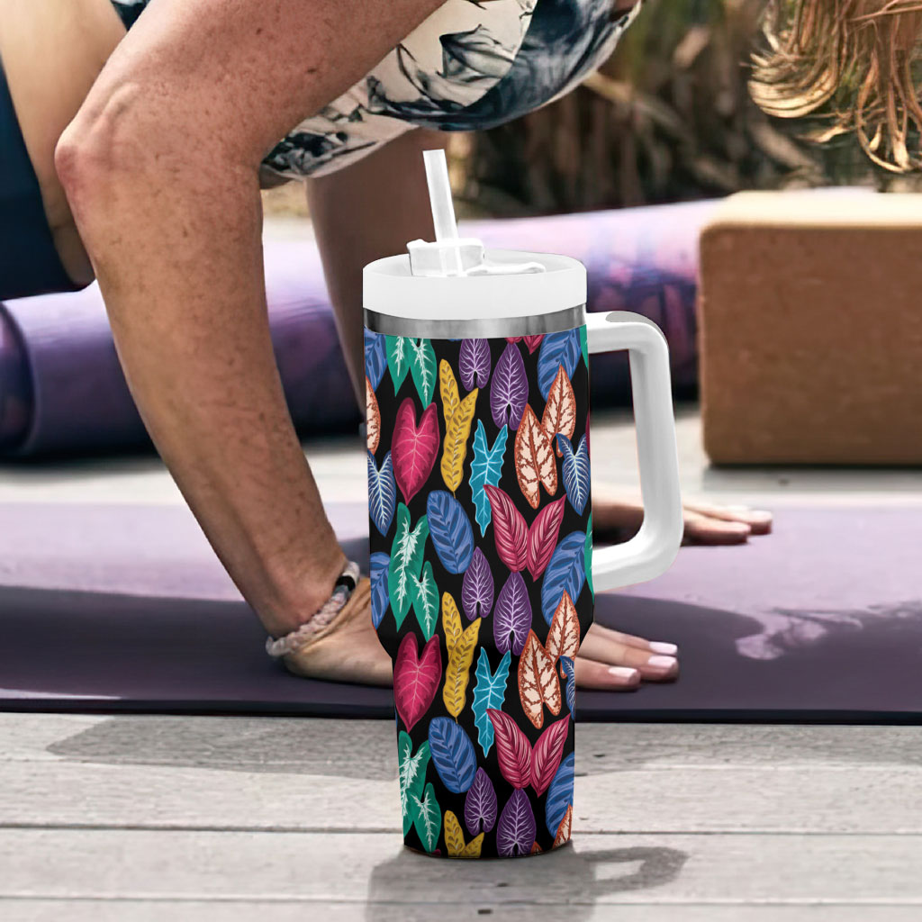 Hawaii Colorful Tropical Leaves Tumbler With Handle LT01 - Polynesian Pride