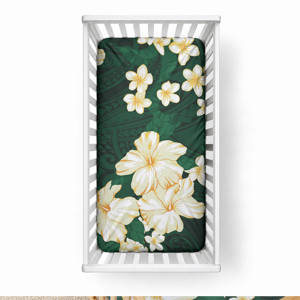 Hawaii Hibiscus Plumeria Green Baby Bed Cover Polynesian Pattern