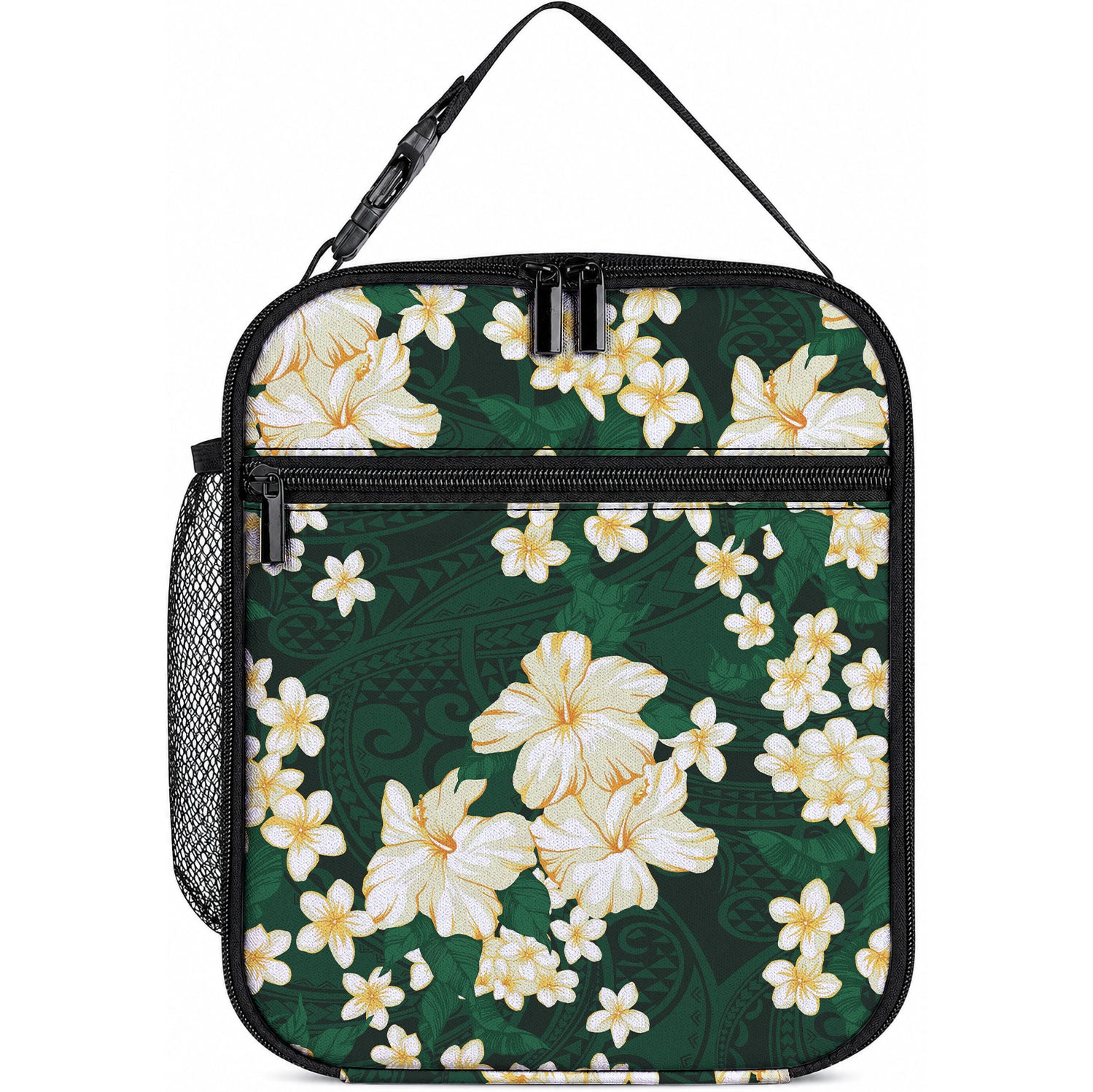 Hawaii Hibiscus Plumeria Green Lunch Bag Polynesian Pattern LT01 10.2 × 8.3 × 4.3 inch Green - Polynesian Pride