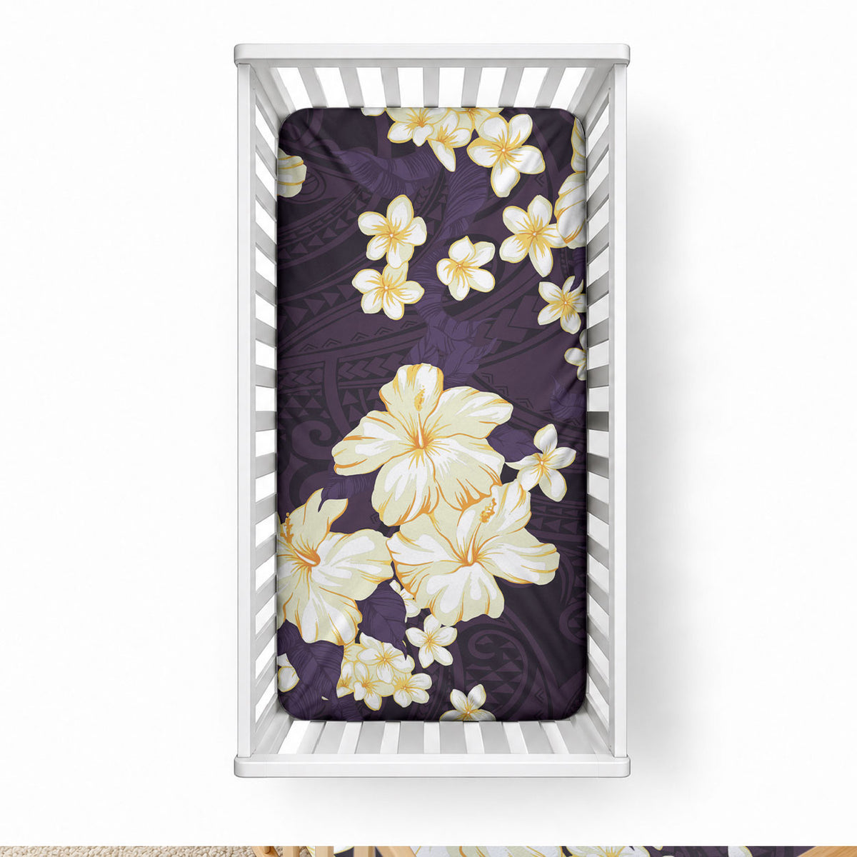 Hawaii Hibiscus Plumeria Purple Baby Bed Cover Polynesian Pattern