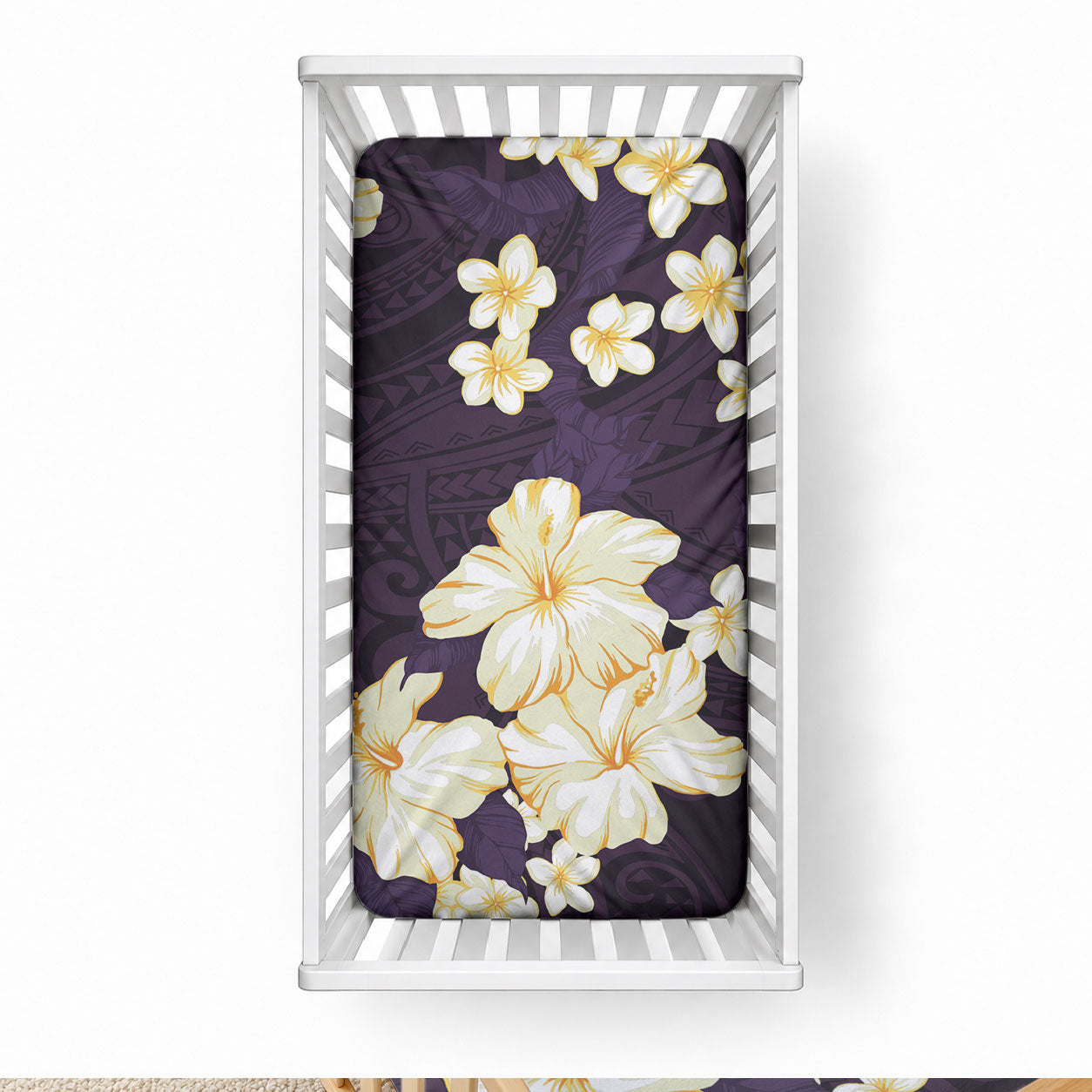 Hawaii Hibiscus Plumeria Purple Baby Bed Cover Polynesian Pattern