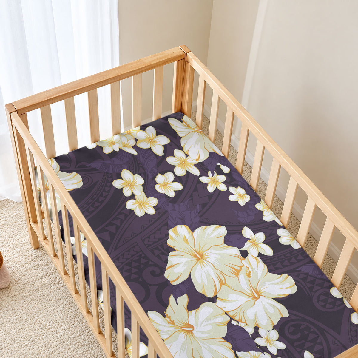 Hawaii Hibiscus Plumeria Purple Baby Bed Cover Polynesian Pattern