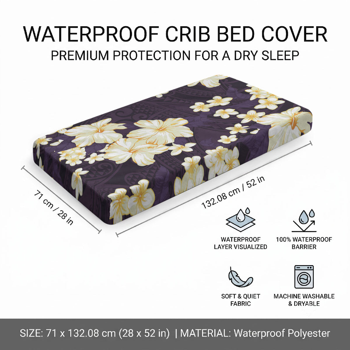 Hawaii Hibiscus Plumeria Purple Baby Bed Cover Polynesian Pattern