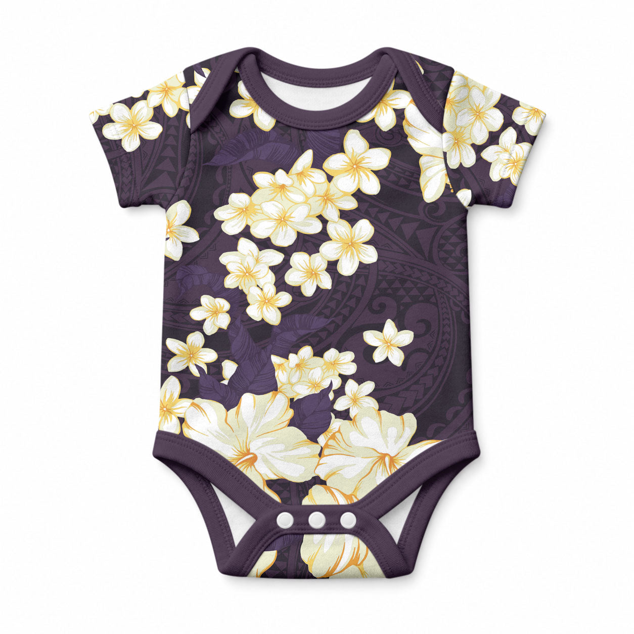 Hawaii Hibiscus Plumeria Purple Baby Onesie Polynesian Pattern LT01 Purple - Polynesian Pride