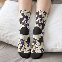 Hawaii Hibiscus Plumeria Purple Crew Socks Polynesian Pattern