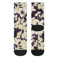 Hawaii Hibiscus Plumeria Purple Crew Socks Polynesian Pattern