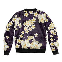 Hawaii Hibiscus Plumeria Purple Sleeve Zip Bomber Jacket Polynesian Pattern LT01 - Polynesian Pride