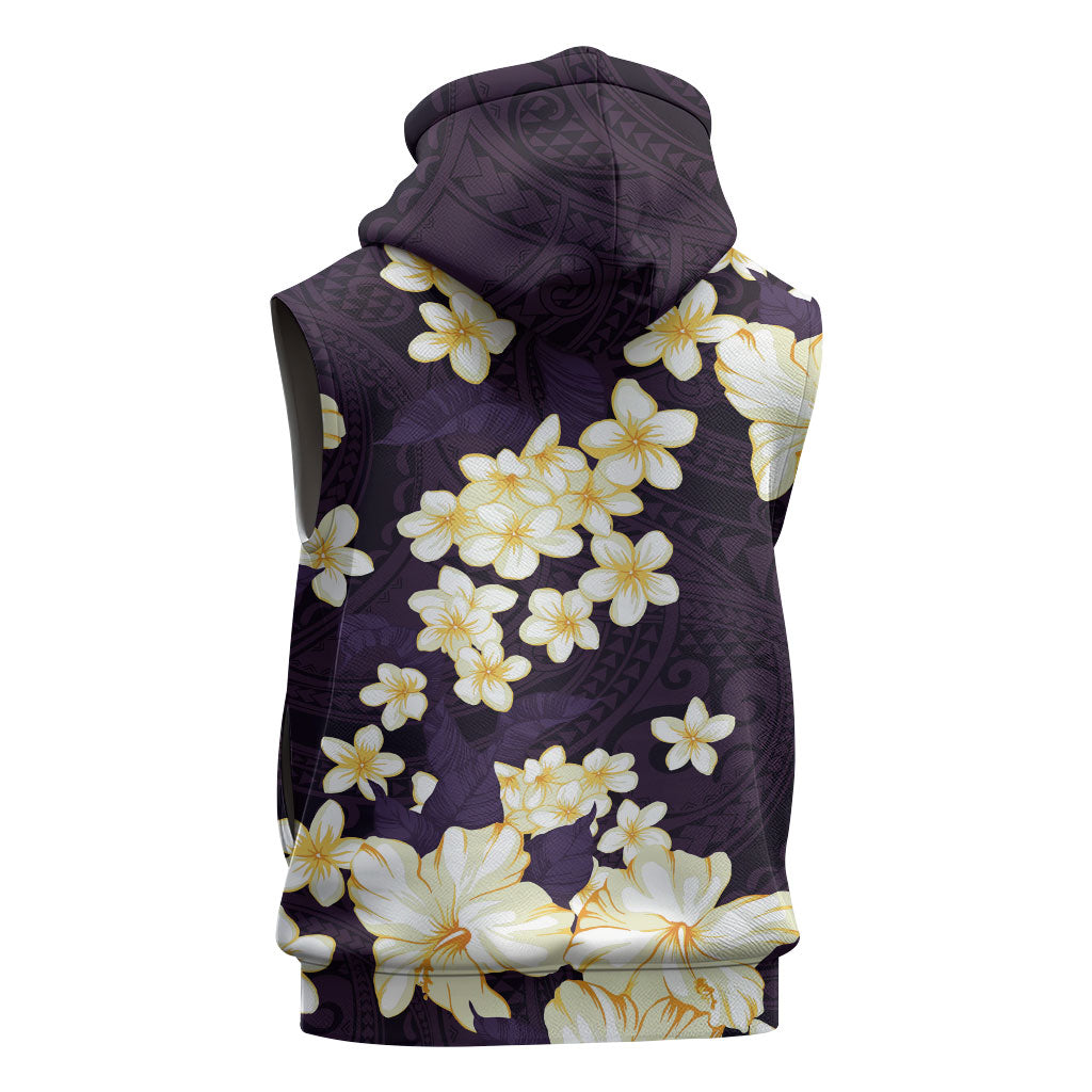 Hawaii Hibiscus Plumeria Purple Sleeveless Hoodie Polynesian Pattern LT01 - Polynesian Pride