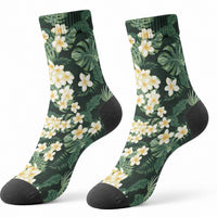 Hawaii Plumeria Tropical Leaves Crew Socks Monstera Calathea Palm Fronds LT01 - Polynesian Pride