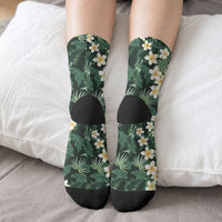 Hawaii Plumeria Tropical Leaves Crew Socks Monstera Calathea Palm Fronds LT01 - Polynesian Pride