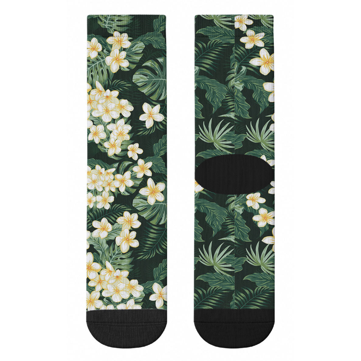 Hawaii Plumeria Tropical Leaves Crew Socks Monstera Calathea Palm Fronds LT01 - Polynesian Pride