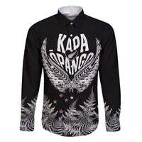 Custom New Zealand Rugby Family Matching Off Shoulder Maxi Dress and Hawaiian Shirt NZ Opango Forever Silver Fern Heart LT01 Dad's Shirt - Long Sleeve Black - Polynesian Pride