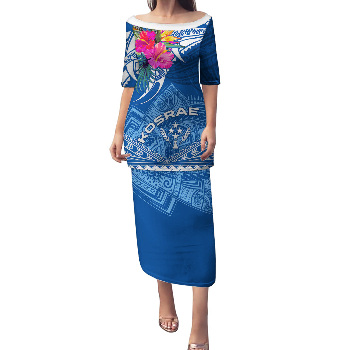 Kosrae Constitution Day Family Matching Puletasi Dress and Hawaiian Shirt Kusaie Special Style LT01 Mom's Dress Blue - Polynesian Pride
