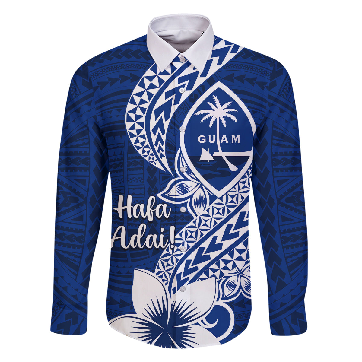 Hafa Adai Guam Family Matching Mermaid Dress and Hawaiian Shirt Polynesian Floral Blue Pattern LT01 Dad's Shirt - Long Sleeve Blue - Polynesian Pride