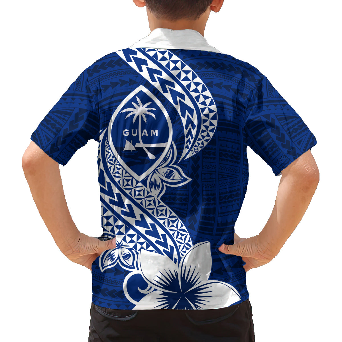 Hafa Adai Guam Family Matching Off Shoulder Short Dress and Hawaiian Shirt Polynesian Floral Blue Pattern LT01 - Polynesian Pride