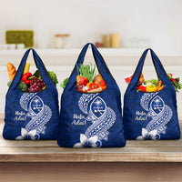 Hafa Adai Guam Grocery Bag Polynesian Floral Blue Pattern
