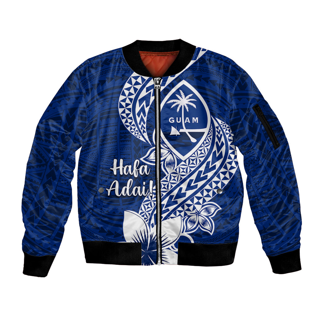 Hafa Adai Guam Sleeve Zip Bomber Jacket Polynesian Floral Blue Pattern LT01 Unisex Blue - Polynesian Pride