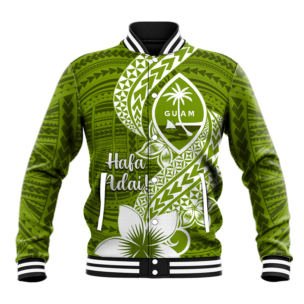 Hafa Adai Guam Baseball Jacket Polynesian Olive Green Blue Pattern LT01 Unisex Green - Polynesian Pride