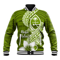 Hafa Adai Guam Baseball Jacket Polynesian Olive Green Blue Pattern LT01 Unisex Green - Polynesian Pride