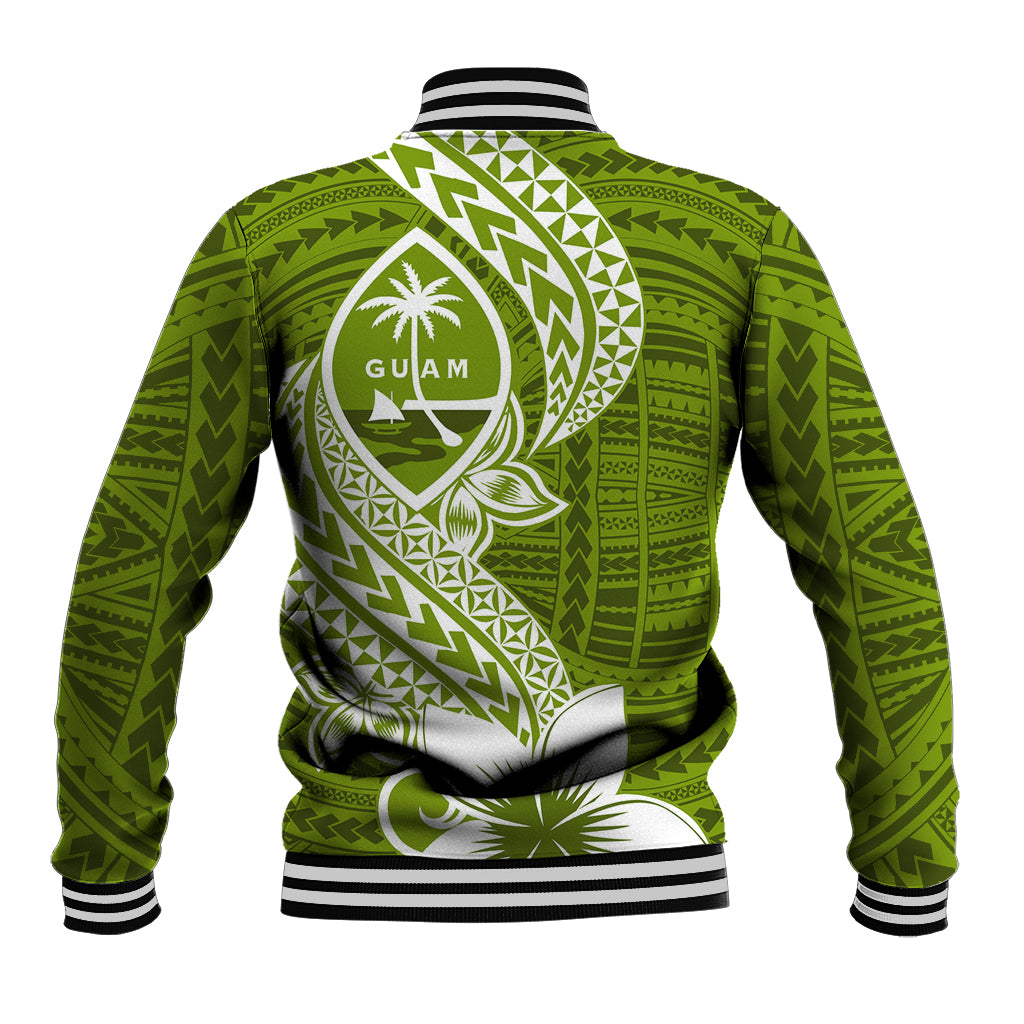 Hafa Adai Guam Baseball Jacket Polynesian Olive Green Blue Pattern LT01 - Polynesian Pride
