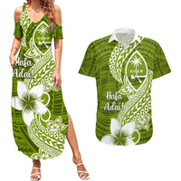 Hafa Adai Guam Couples Matching Summer Maxi Dress and Hawaiian Shirt Polynesian Olive Green Blue Pattern LT01 Green - Polynesian Pride
