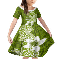Hafa Adai Guam Family Matching Mermaid Dress and Hawaiian Shirt Polynesian Olive Green Blue Pattern LT01 Daughter's Dress Green - Polynesian Pride