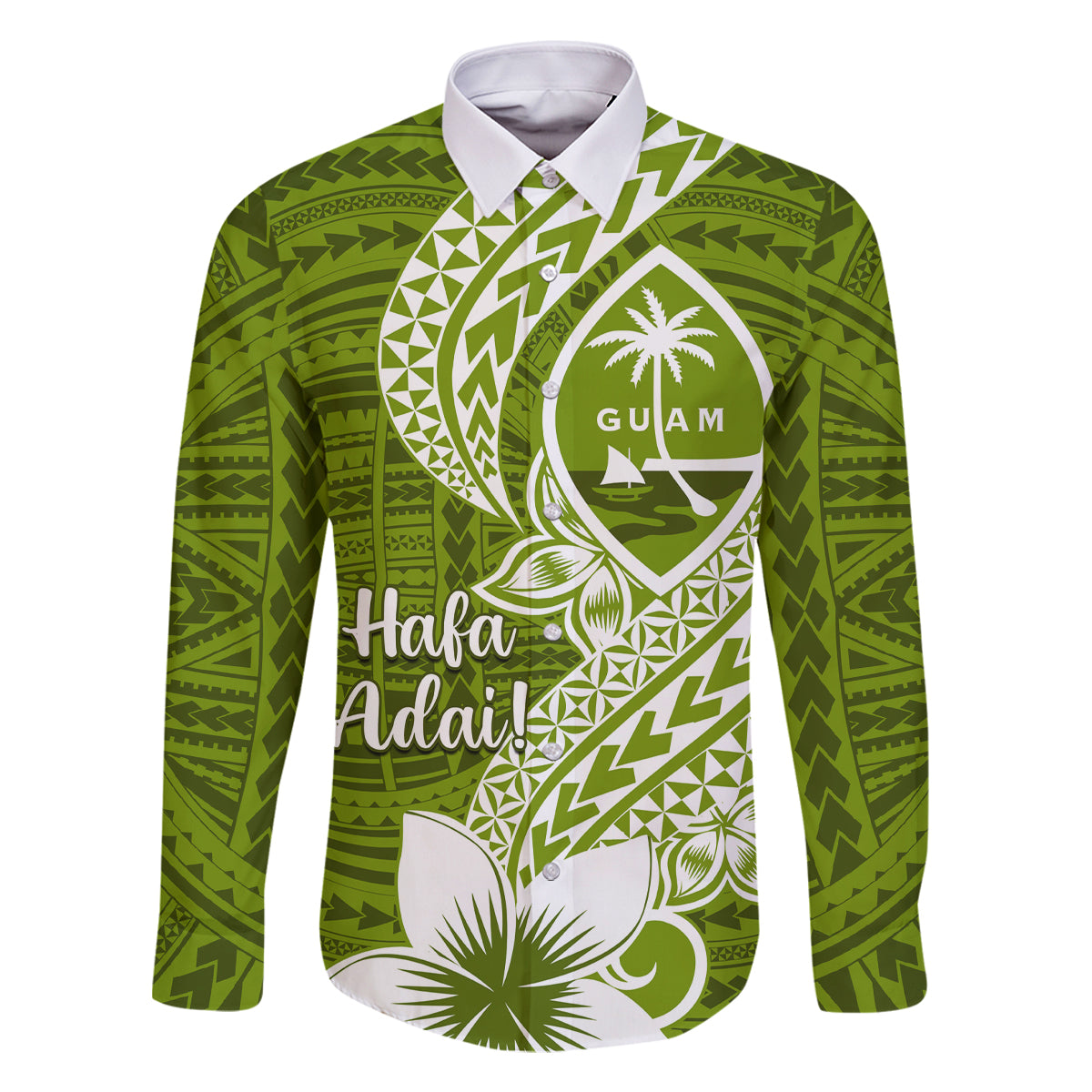 Hafa Adai Guam Family Matching Mermaid Dress and Hawaiian Shirt Polynesian Olive Green Blue Pattern LT01 Dad's Shirt - Long Sleeve Green - Polynesian Pride