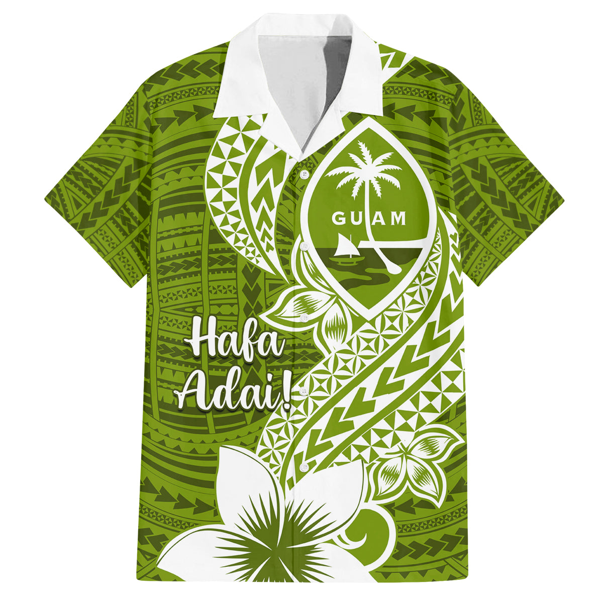 Hafa Adai Guam Family Matching Tank Maxi Dress and Hawaiian Shirt Polynesian Olive Green Blue Pattern LT01 Dad's Shirt - Short Sleeve Green - Polynesian Pride