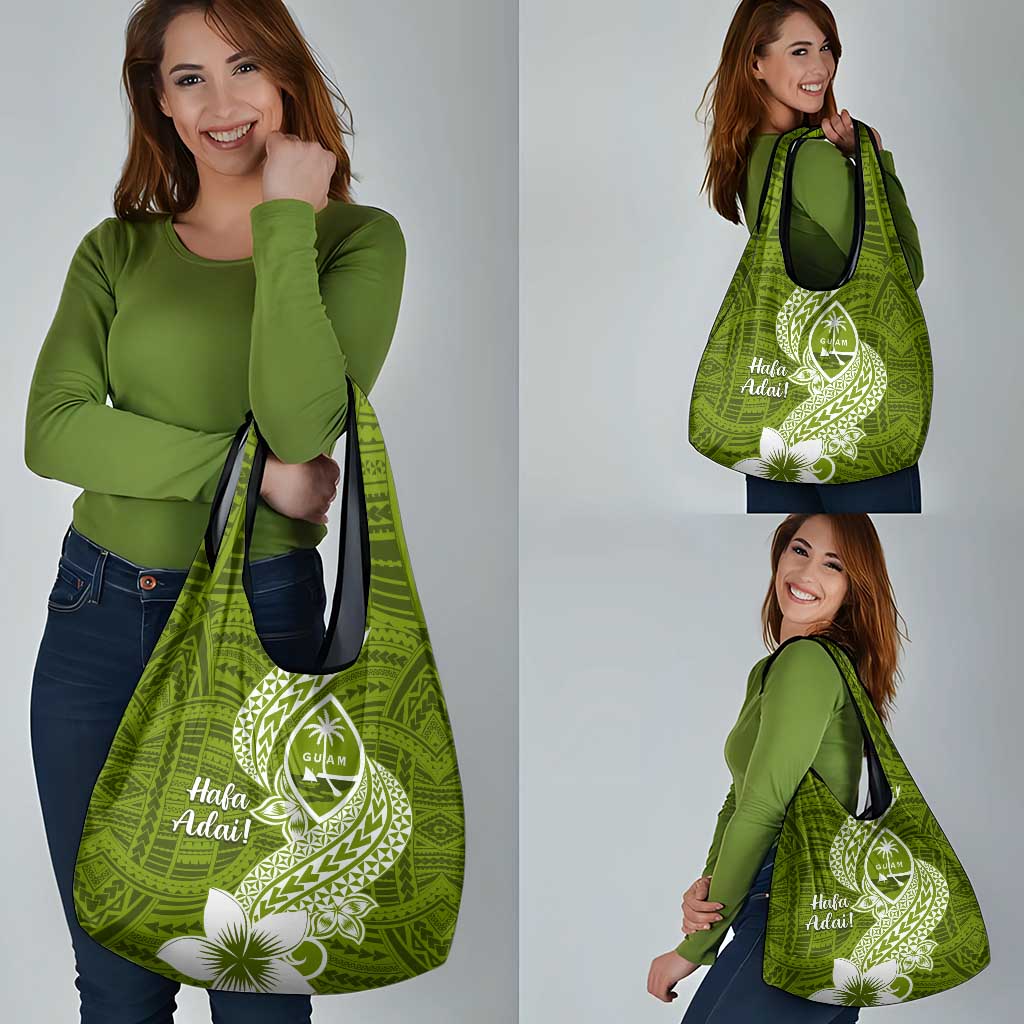 Hafa Adai Guam Grocery Bag Polynesian Olive Green Blue Pattern