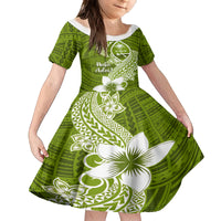 Hafa Adai Guam Kid Short Sleeve Dress Polynesian Olive Green Blue Pattern LT01 KID Green - Polynesian Pride