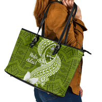 Hafa Adai Guam Leather Tote Bag Polynesian Olive Green Blue Pattern LT01 - Polynesian Pride