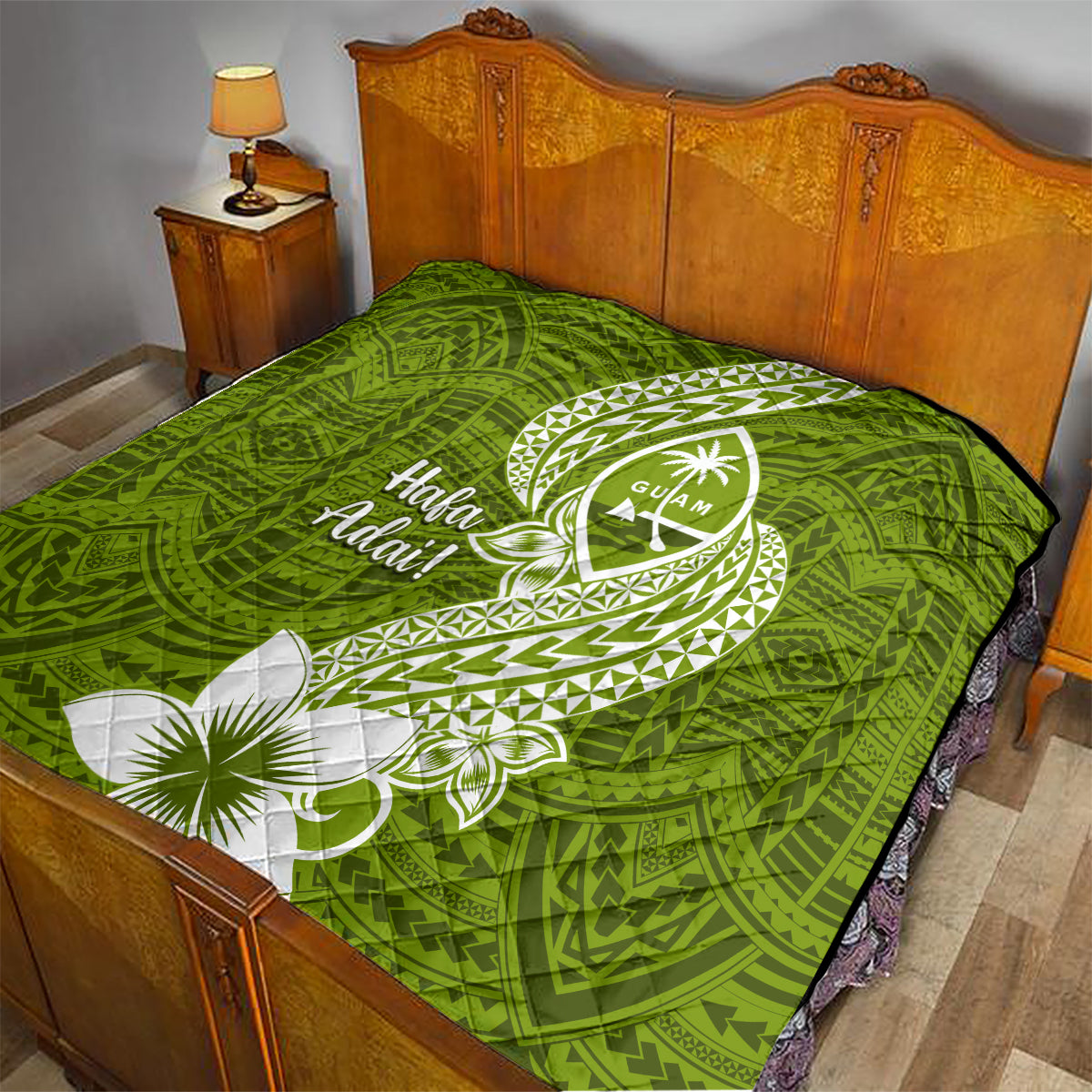 Hafa Adai Guam Quilt Polynesian Olive Green Blue Pattern LT01 - Polynesian Pride