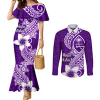 Hafa Adai Guam Couples Matching Mermaid Dress and Long Sleeve Button Shirt Polynesian Floral Purple Pattern LT01 Purple - Polynesian Pride