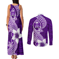 Hafa Adai Guam Couples Matching Tank Maxi Dress and Long Sleeve Button Shirt Polynesian Floral Purple Pattern LT01 - Polynesian Pride