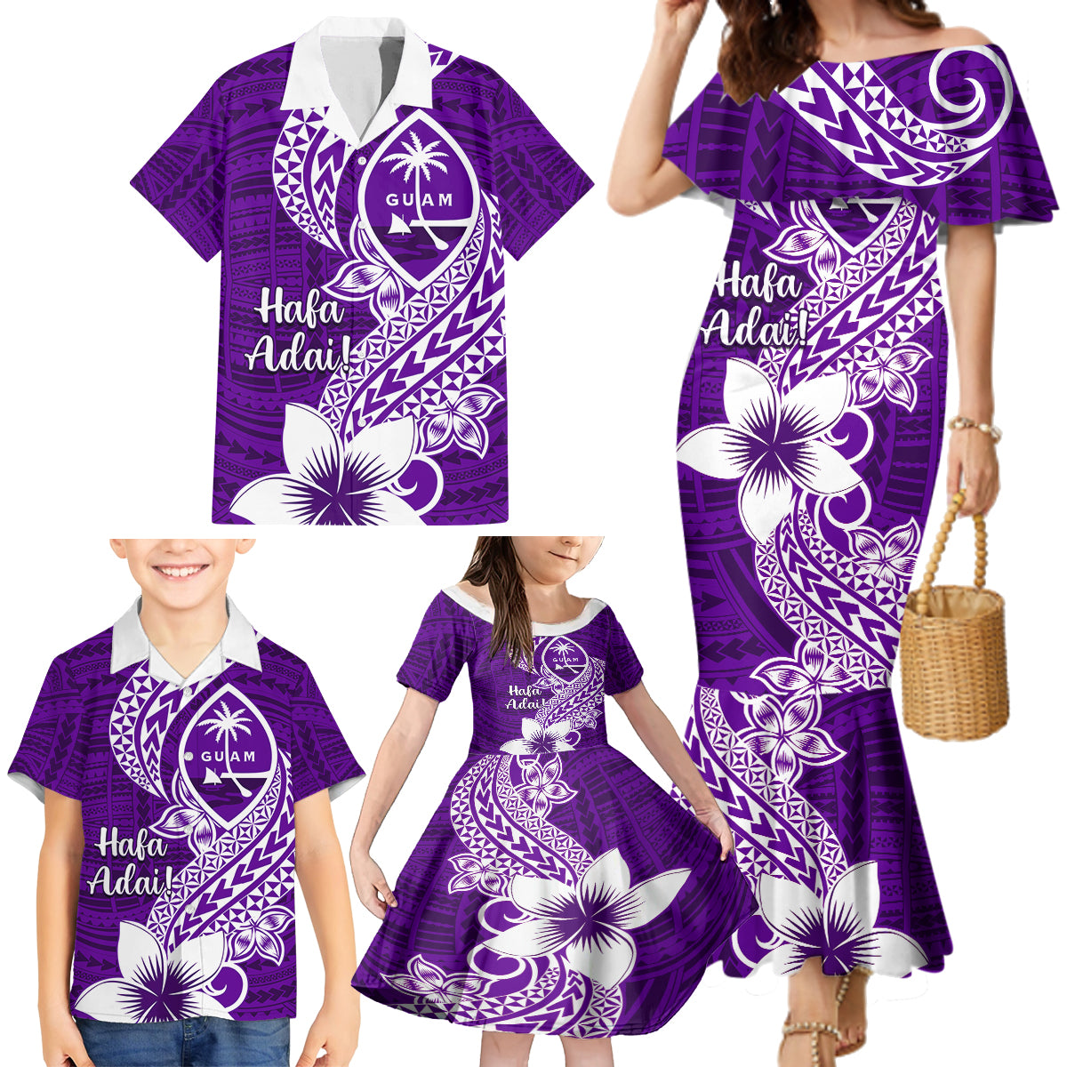 Hafa Adai Guam Family Matching Mermaid Dress and Hawaiian Shirt Polynesian Floral Purple Pattern LT01 - Polynesian Pride
