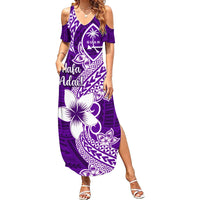 Hafa Adai Guam Family Matching Summer Maxi Dress and Hawaiian Shirt Polynesian Floral Purple Pattern LT01 Mom's Dress Purple - Polynesian Pride